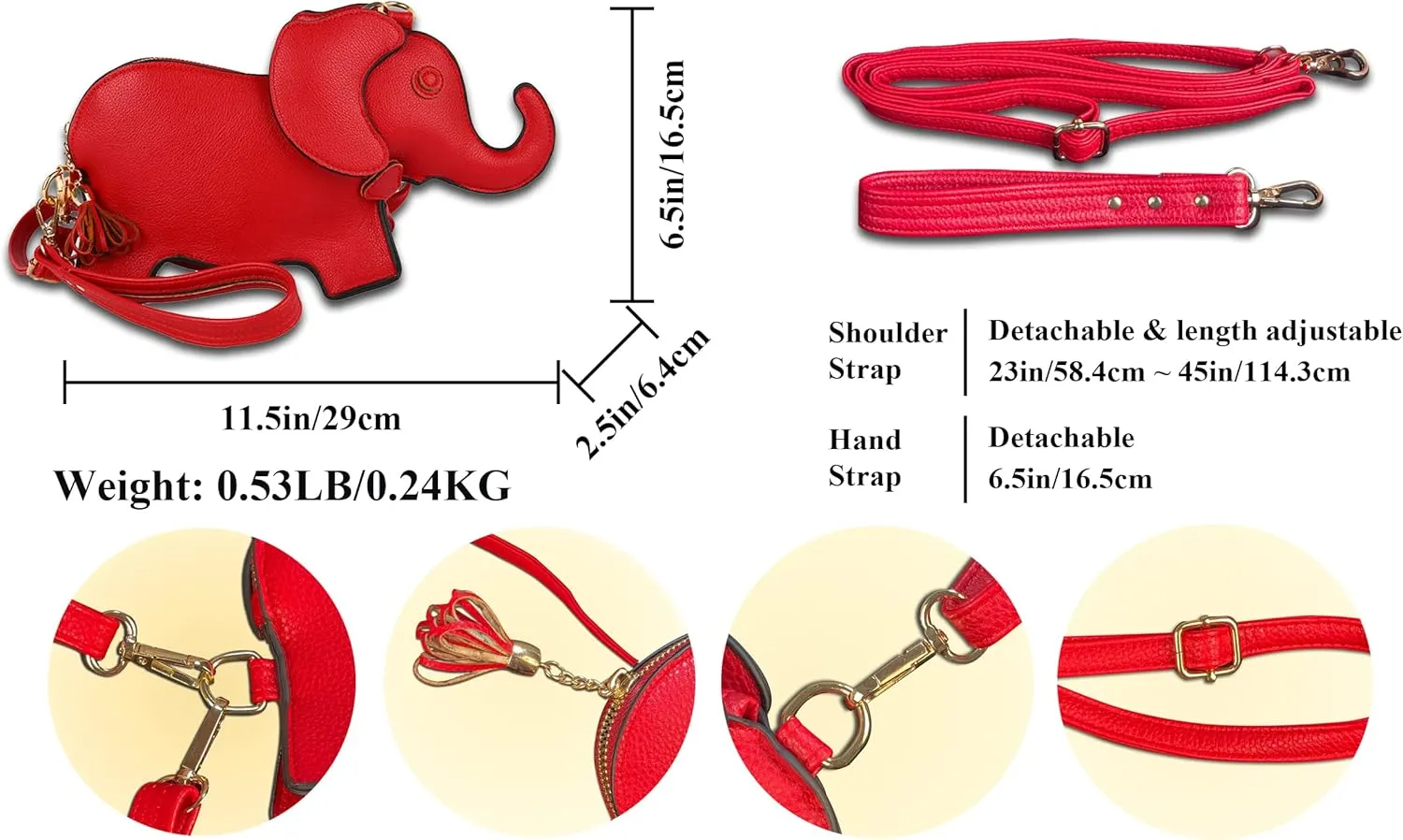 Cute PU Leather Shoulder Bag Fashion Elephant Purse Novelty Animal Shaped Purse Elephant Gifts for Women