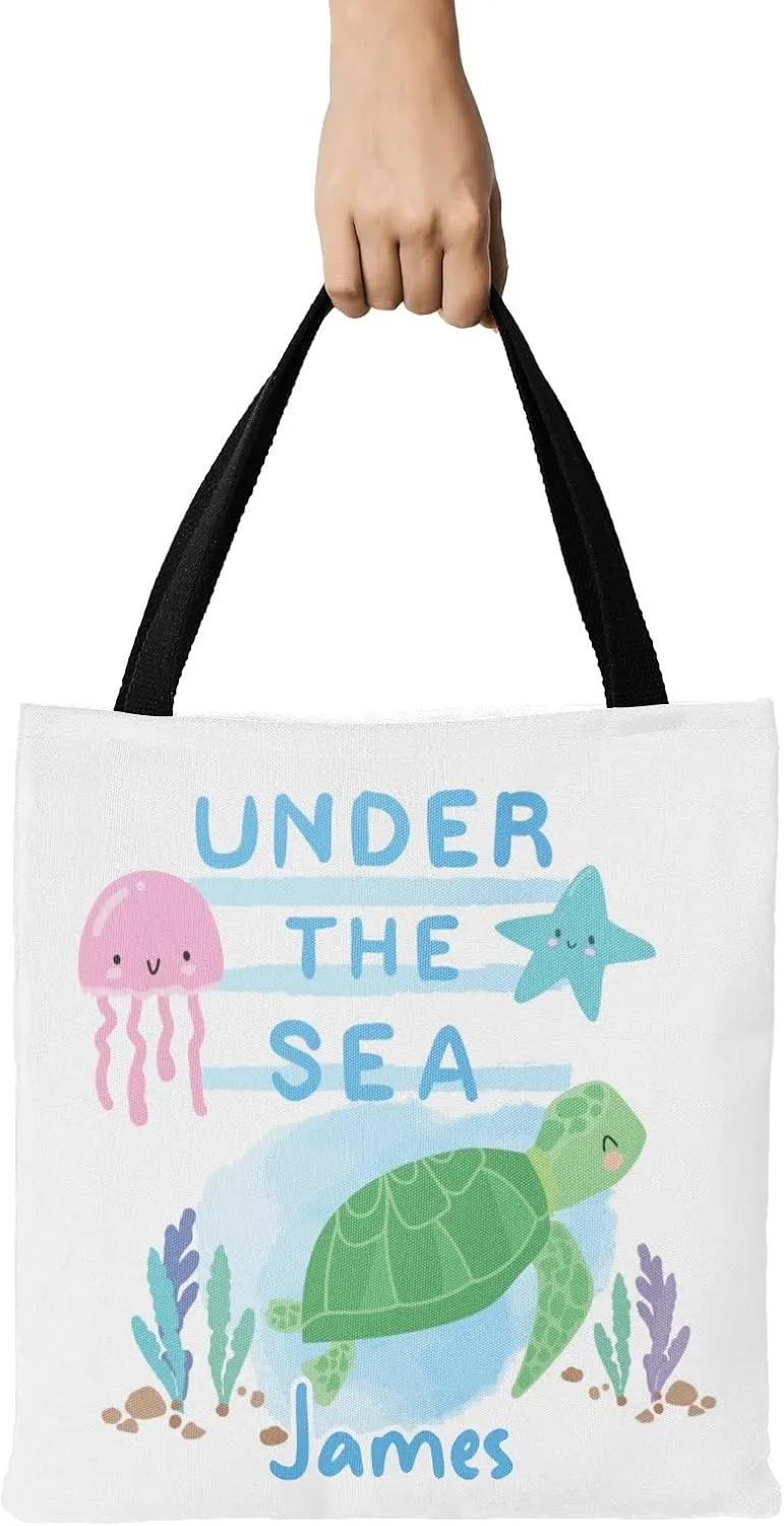 Cute Sea Turtle Personalized Canvas Tote Bags, Reusable Bags for Shopping,Travel,Handbag Gift