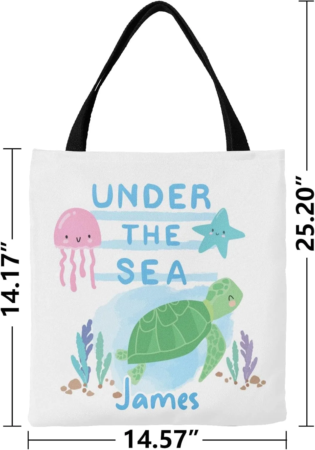 Cute Sea Turtle Personalized Canvas Tote Bags, Reusable Bags for Shopping,Travel,Handbag Gift