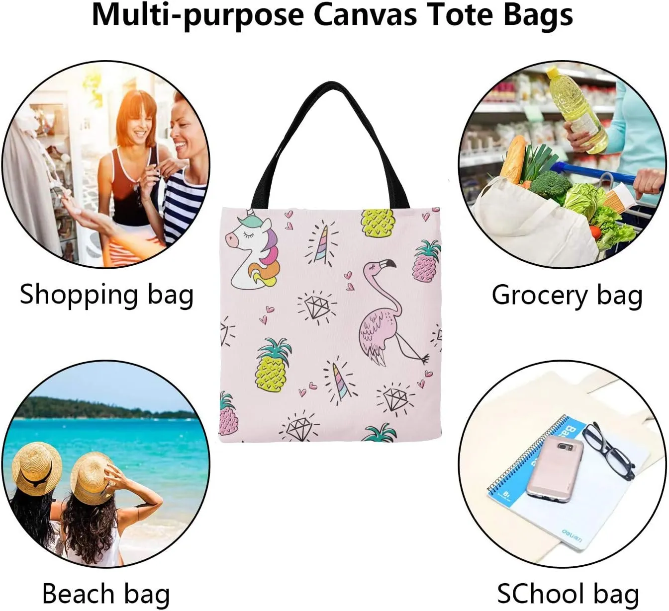 Cute Sea Turtle Personalized Canvas Tote Bags, Reusable Bags for Shopping,Travel,Handbag Gift