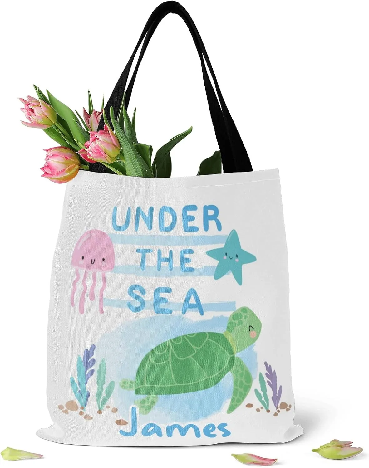 Cute Sea Turtle Personalized Canvas Tote Bags, Reusable Bags for Shopping,Travel,Handbag Gift