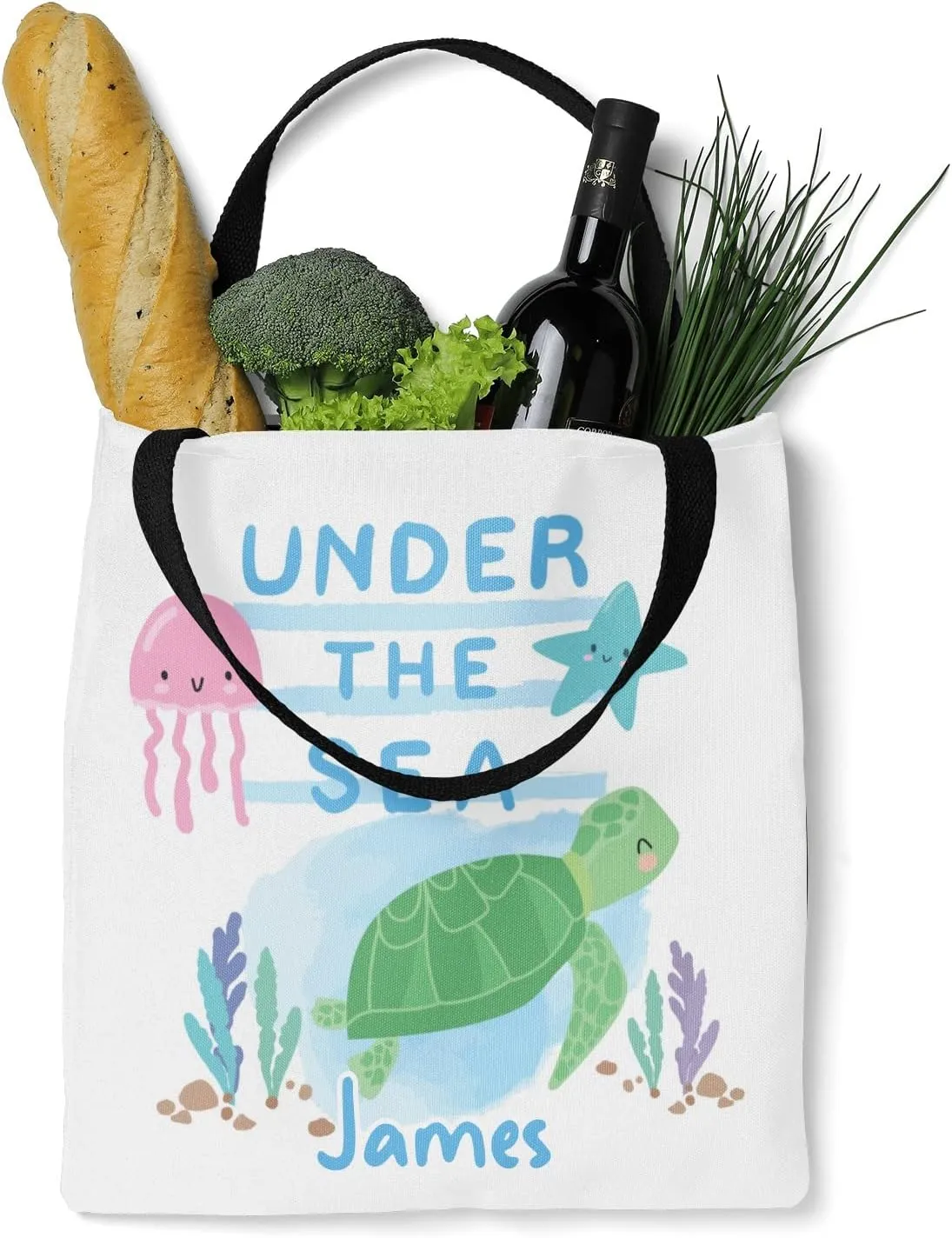 Cute Sea Turtle Personalized Canvas Tote Bags, Reusable Bags for Shopping,Travel,Handbag Gift