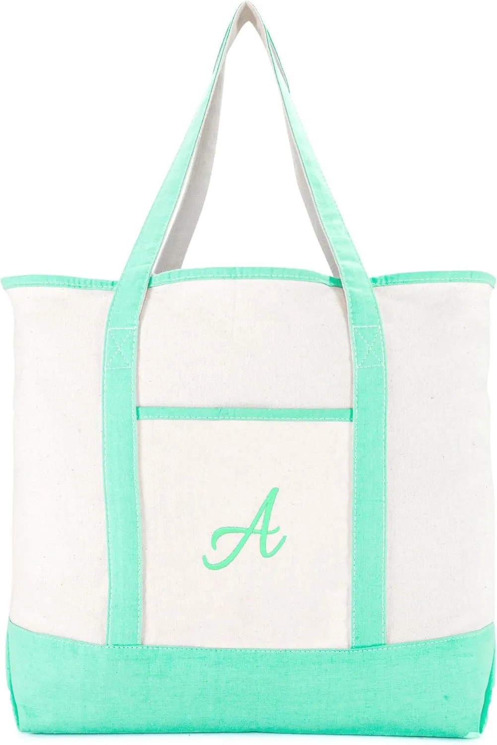 DALIX Monogram Tote Bag For Women Open Top Mint Green Personalized Letter A-Z