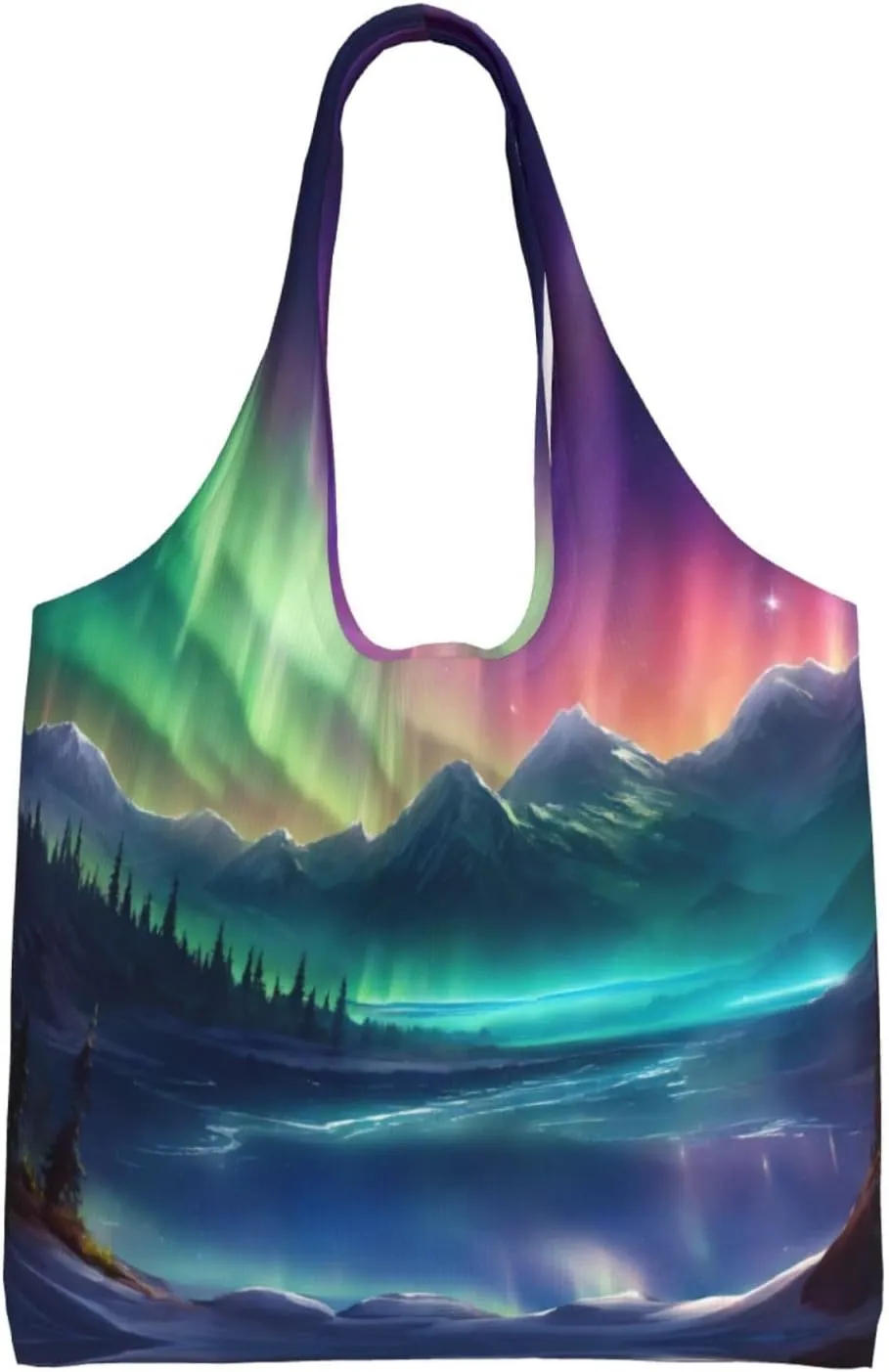 Dark Northern Lights Print Canvas Tote Bags,Reusable Cloth Bags For Shopping Beach Grocery Trendy