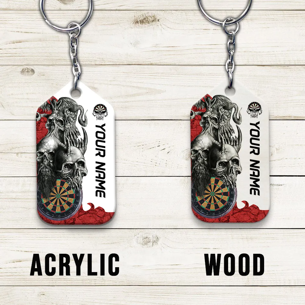 Dartboard Skull Personalized Name 3D Keychain For Darts Player