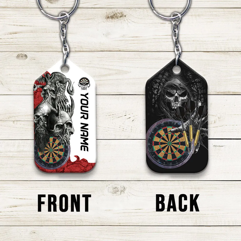 Dartboard Skull Personalized Name 3D Keychain For Darts Player