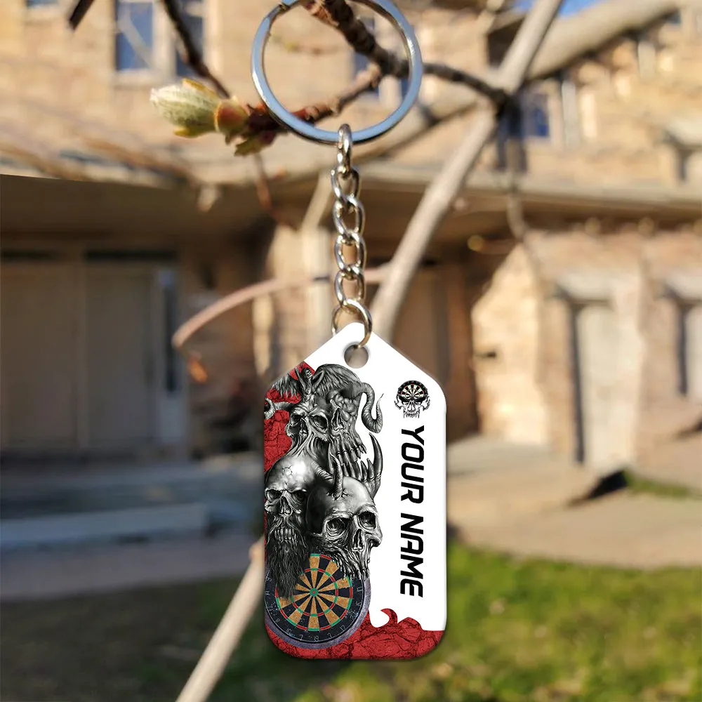 Dartboard Skull Personalized Name 3D Keychain For Darts Player