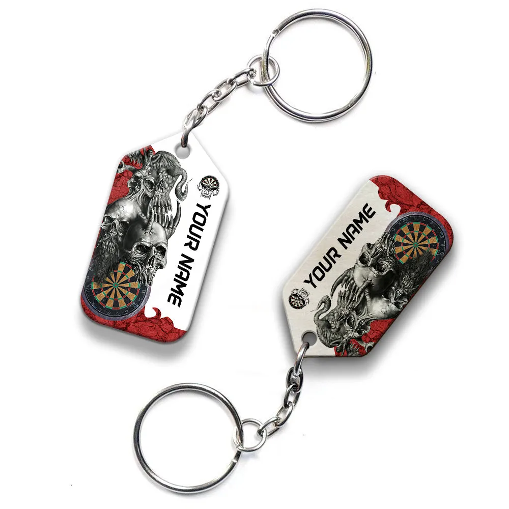 Dartboard Skull Personalized Name 3D Keychain For Darts Player