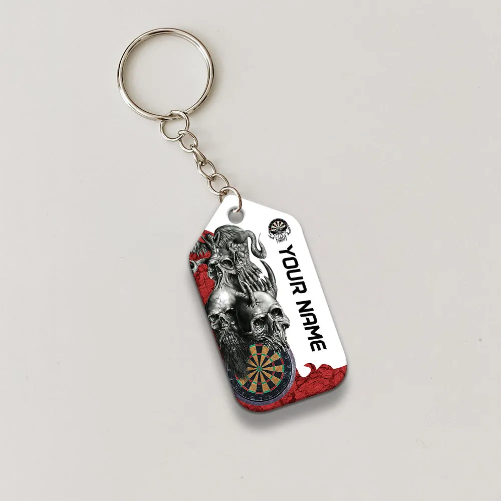 Dartboard Skull Personalized Name 3D Keychain For Darts Player