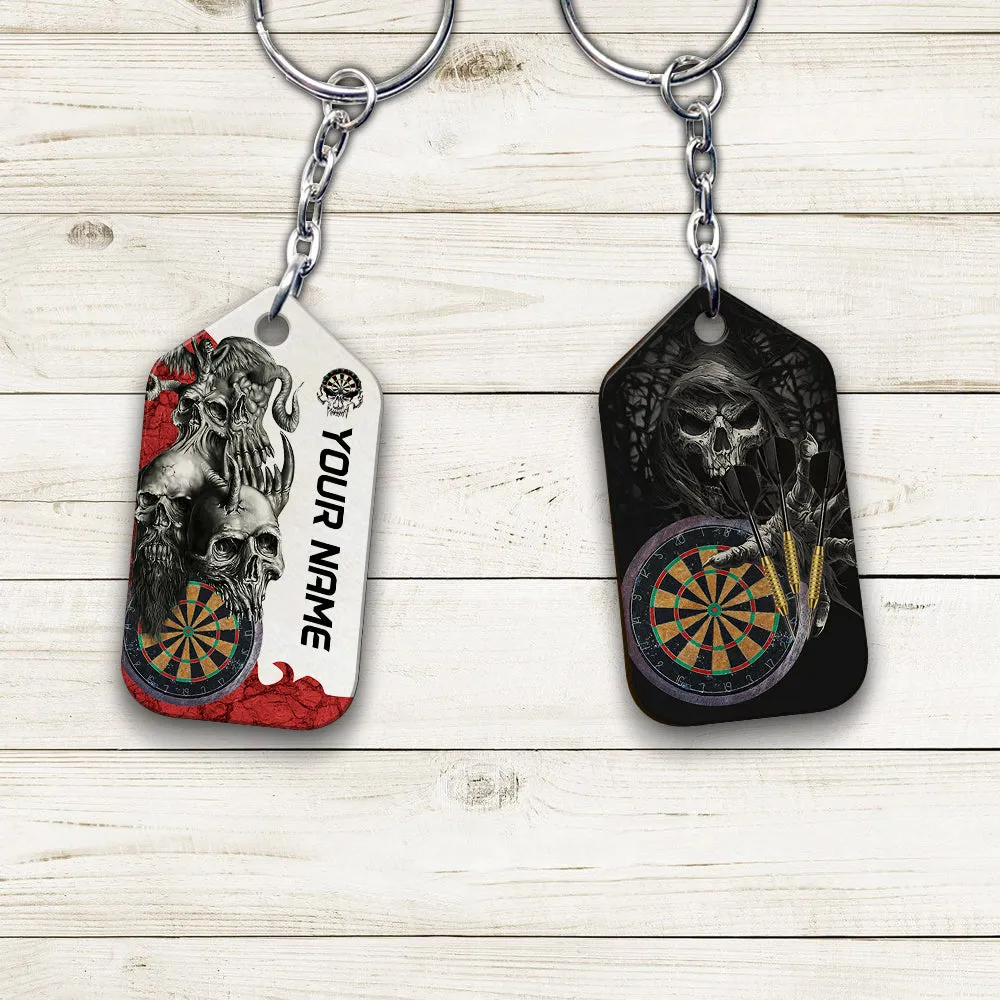 Dartboard Skull Personalized Name 3D Keychain For Darts Player