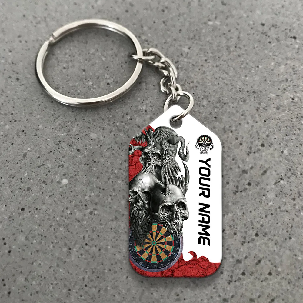 Dartboard Skull Personalized Name 3D Keychain For Darts Player