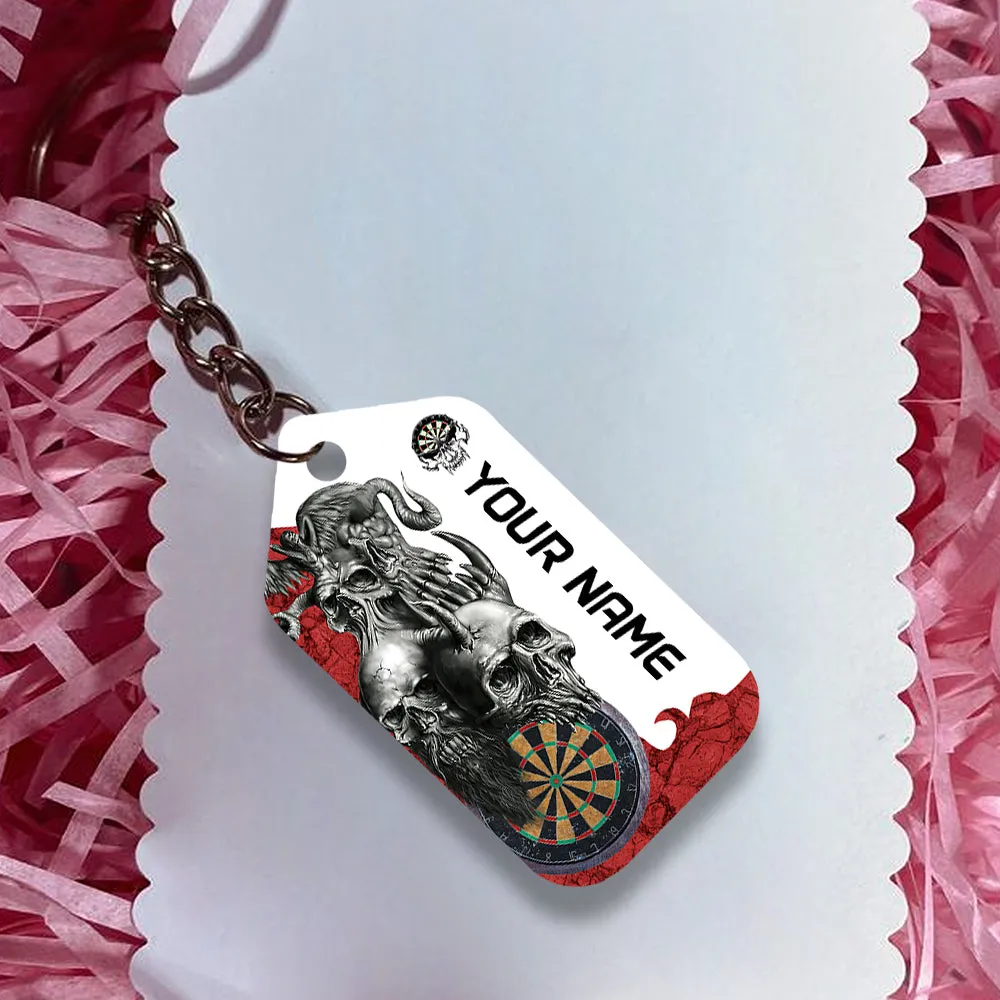Dartboard Skull Personalized Name 3D Keychain For Darts Player