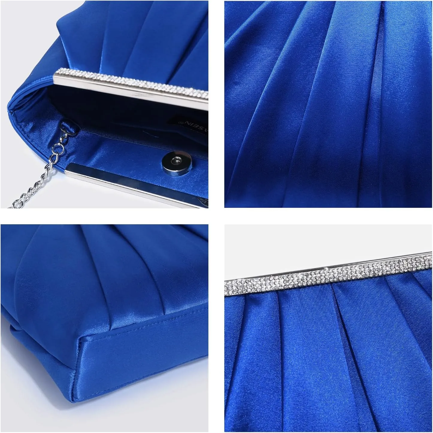 Dasein Elegant Pleated Evening Clutch Bags for Women Formal Handbags Purses for Wedding Party Prom with Sparkly Rhinestones