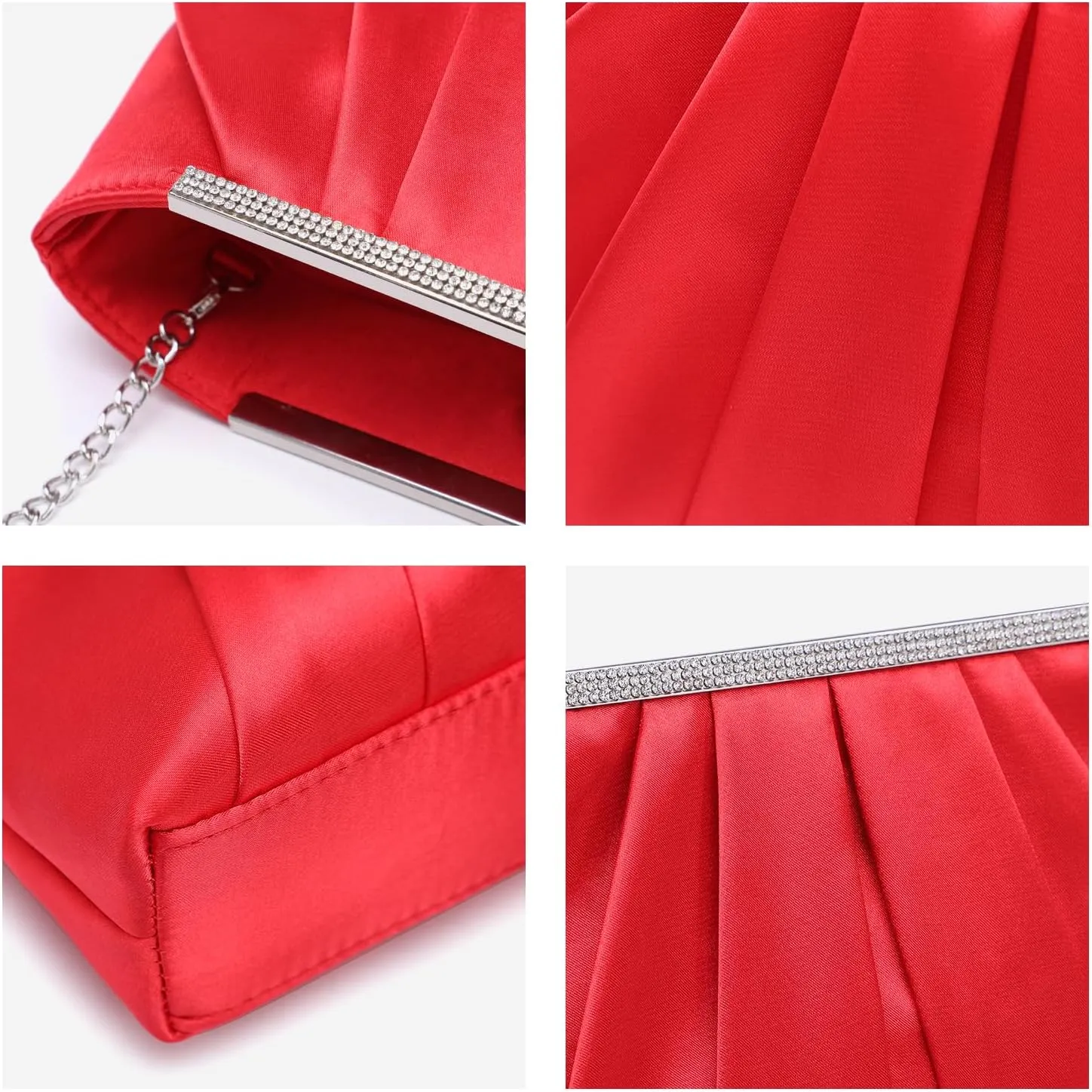 Dasein Elegant Pleated Evening Clutch Bags for Women Formal Handbags Purses for Wedding Party Prom with Sparkly Rhinestones