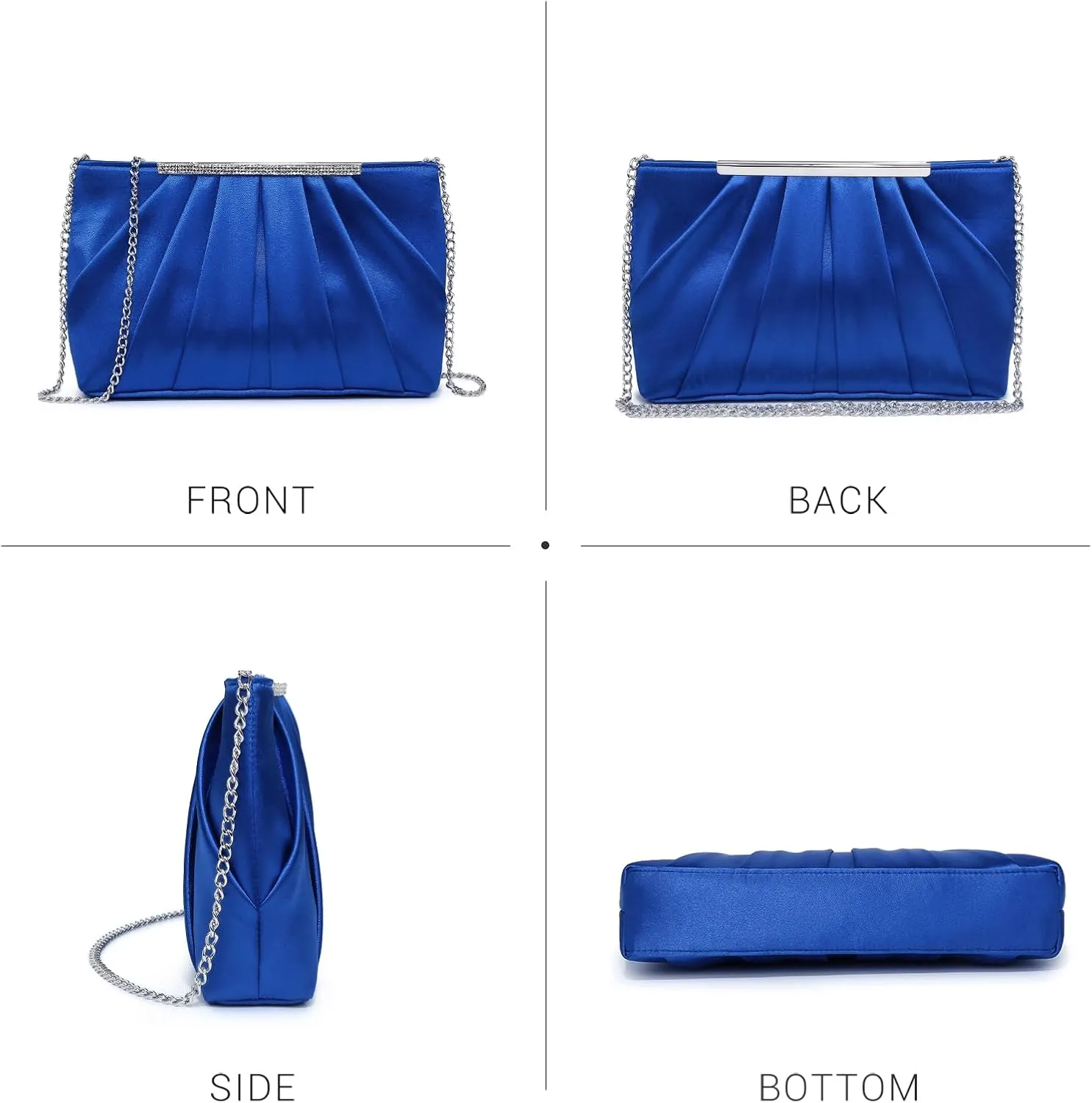 Dasein Elegant Pleated Evening Clutch Bags for Women Formal Handbags Purses for Wedding Party Prom with Sparkly Rhinestones
