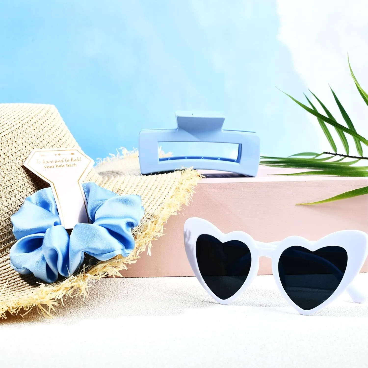DEEKA 36 Pcs Bachelorette Party Favors Decorations Bridesmaid Proposal Gifts Heart Sunglasses Hair Claw Clips Satin Scrunchies Accessories Set for Bridal Wedding Party (White&Blue)