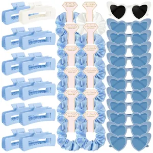DEEKA 36 Pcs Bachelorette Party Favors Decorations Bridesmaid Proposal Gifts Heart Sunglasses Hair Claw Clips Satin Scrunchies Accessories Set for Bridal Wedding Party (White&Blue)
