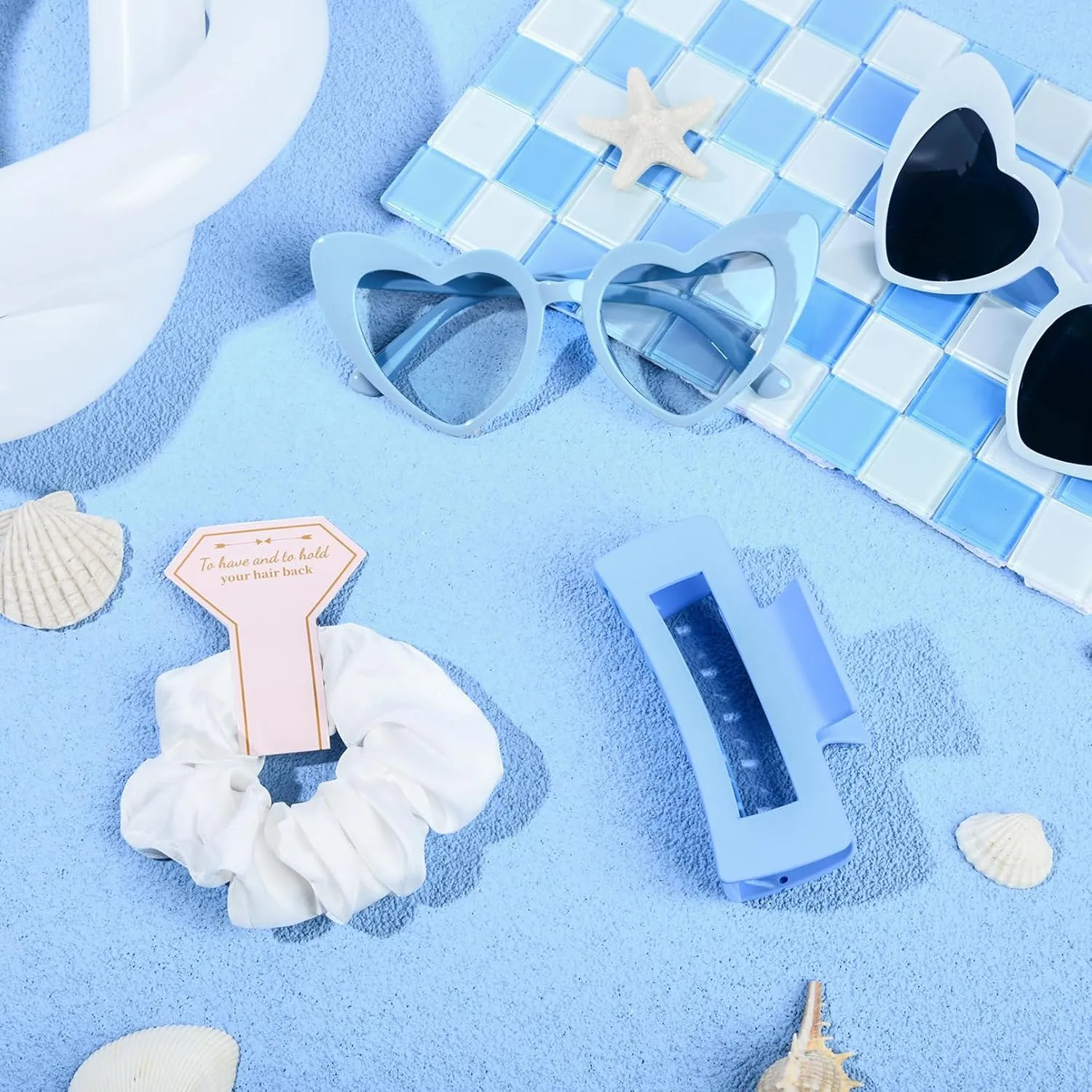 DEEKA 36 Pcs Bachelorette Party Favors Decorations Bridesmaid Proposal Gifts Heart Sunglasses Hair Claw Clips Satin Scrunchies Accessories Set for Bridal Wedding Party (White&Blue)