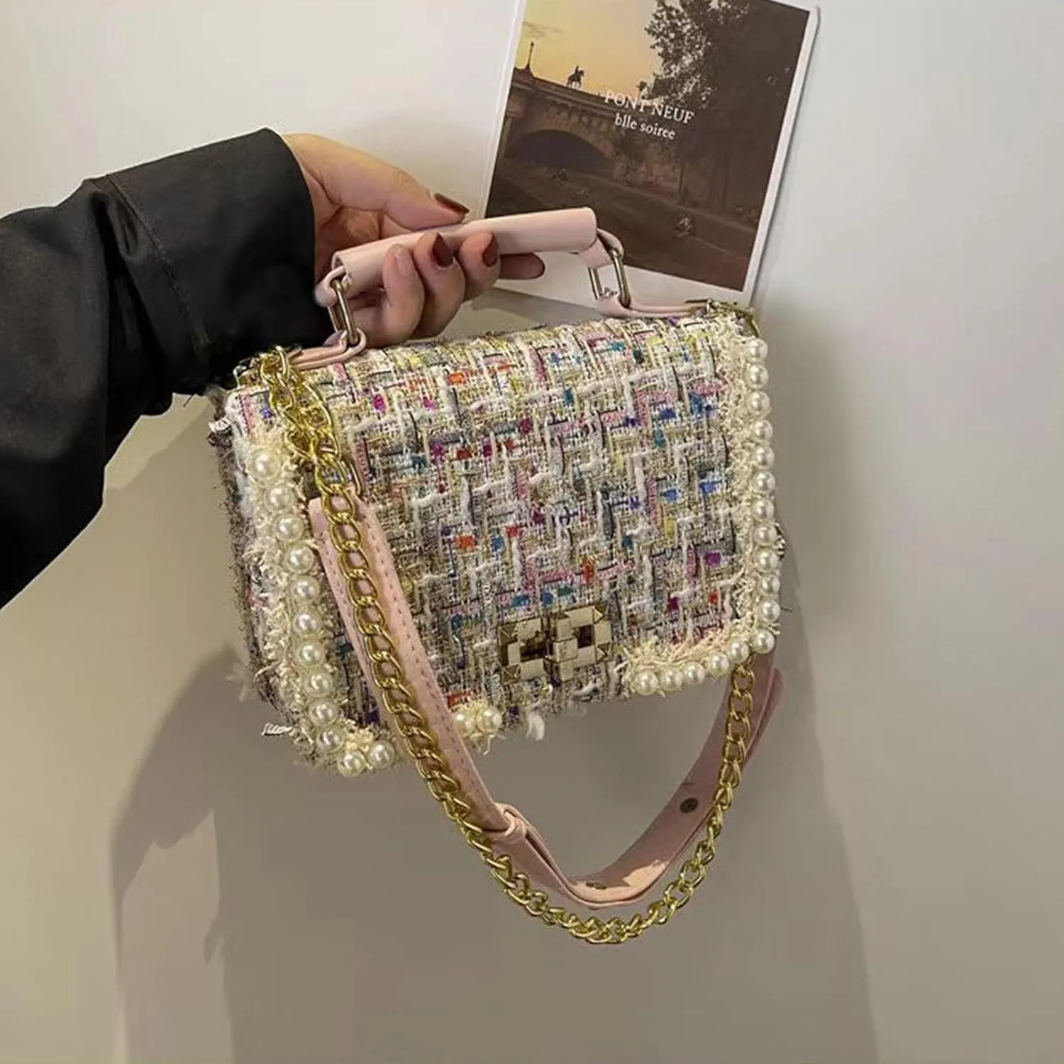 Designer Crossbody Bags for Women Leather Quilted Shoulder Tweed Purses Clucth Small Top Handle Handbag Evening Bags