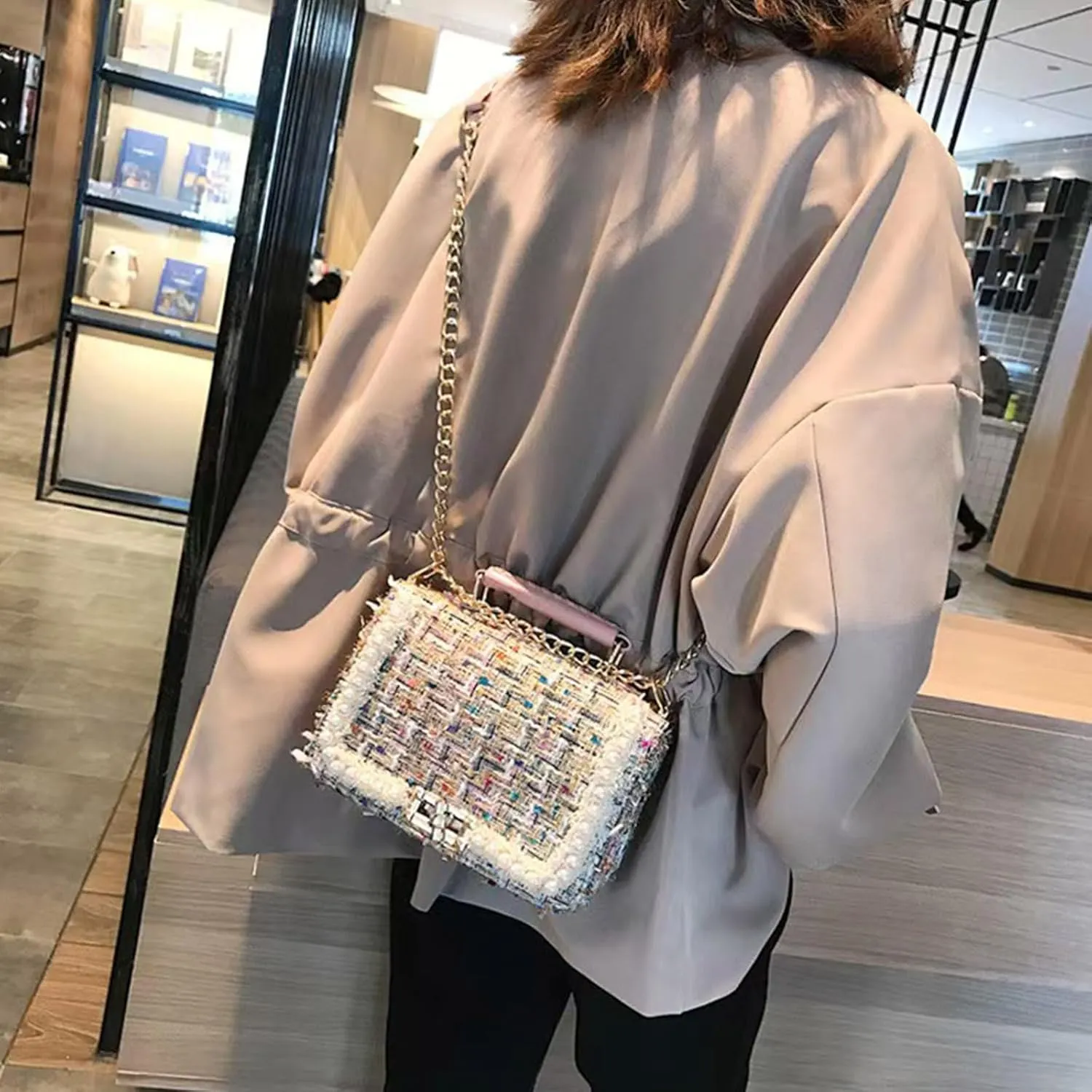 Designer Crossbody Bags for Women Leather Quilted Shoulder Tweed Purses Clucth Small Top Handle Handbag Evening Bags