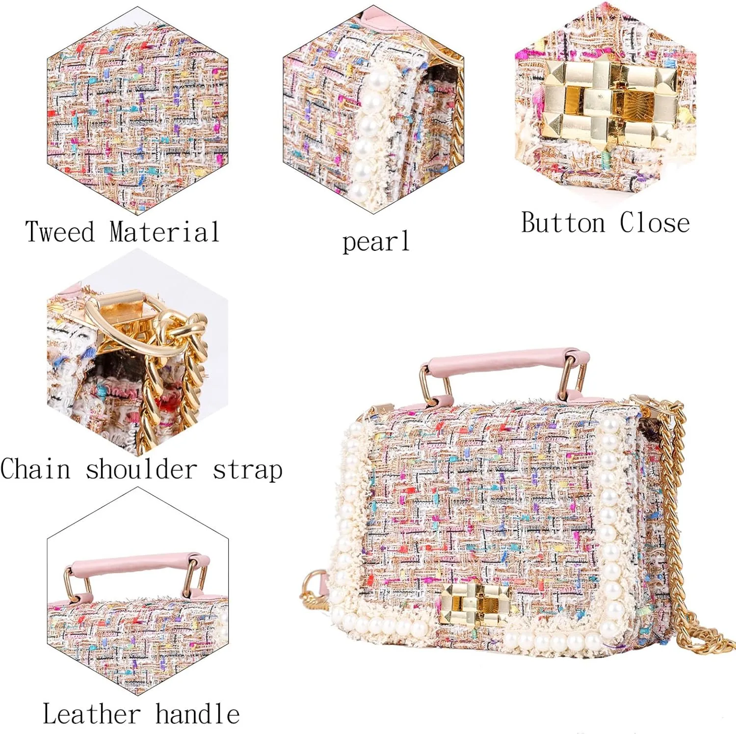 Designer Crossbody Bags for Women Leather Quilted Shoulder Tweed Purses Clucth Small Top Handle Handbag Evening Bags