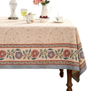 Designer Floral Linen Rectangle Tablecloth,Vintage Indian Style Table Cloth,Wrinkle Free Soft Tablecloths,Decor Table Cover for Kitchen,Dining,Tea Party,Home,Christmas,63"*94"
