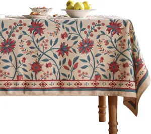 Designer Linen Tablecloth,French Country Print Floral Pattren Table Cloth for Rectangle Tables,Decor Table Cover for Kitchen,Dining,Tea Party,Home,Christmas,55"*71"