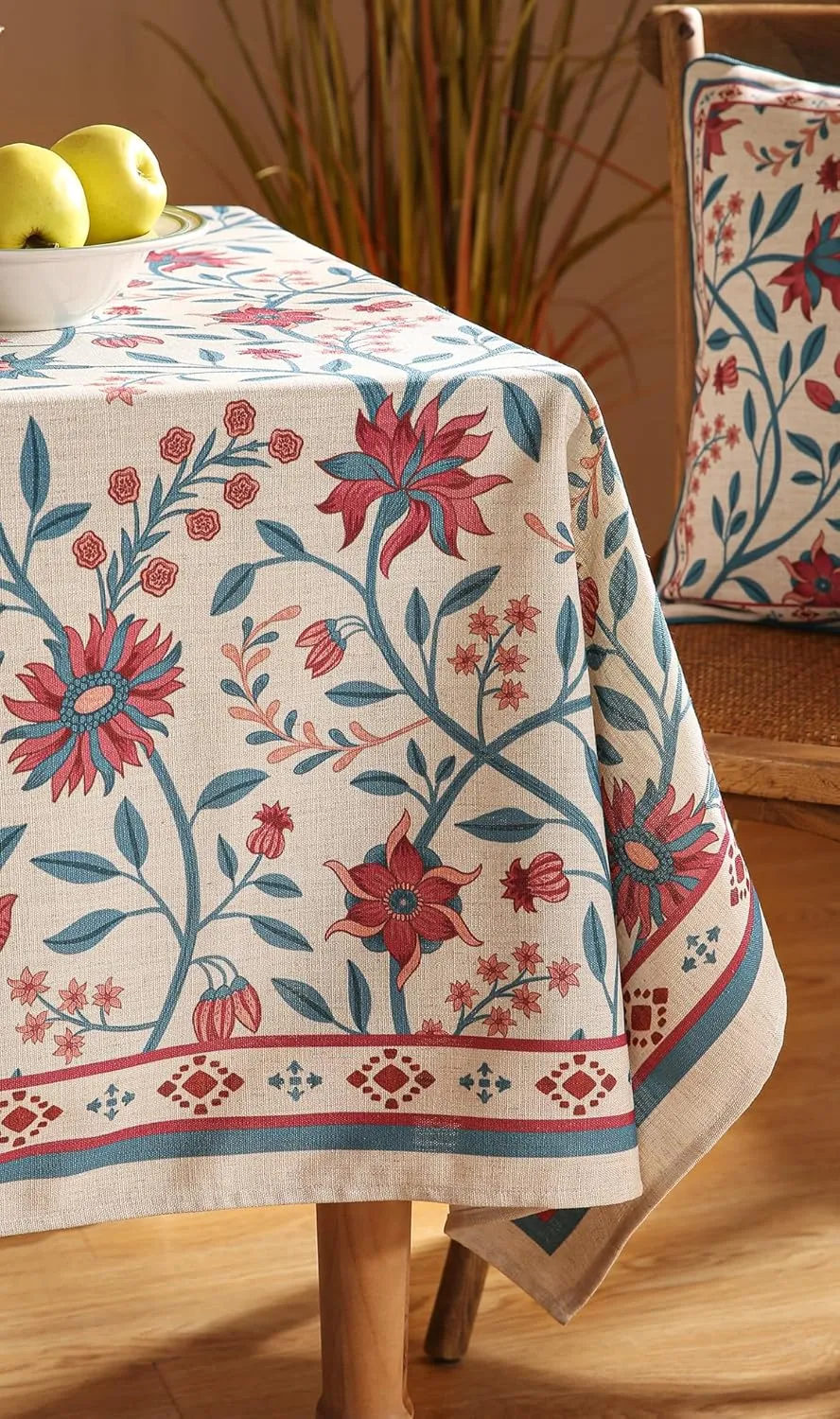 Designer Linen Tablecloth,French Country Print Floral Pattren Table Cloth for Rectangle Tables,Decor Table Cover for Kitchen,Dining,Tea Party,Home,Christmas,55"*71"