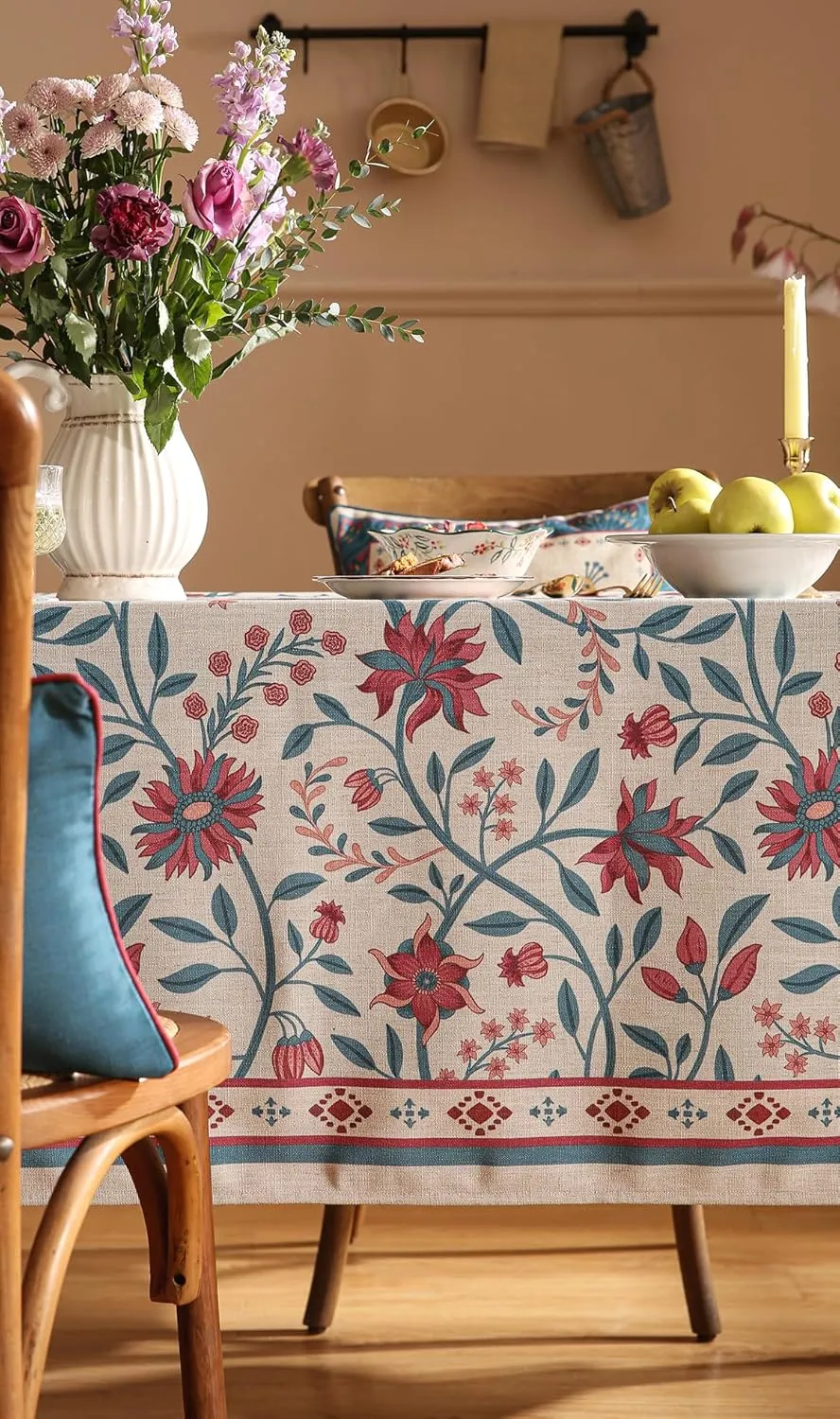 Designer Linen Tablecloth,French Country Print Floral Pattren Table Cloth for Rectangle Tables,Decor Table Cover for Kitchen,Dining,Tea Party,Home,Christmas,55"*71"
