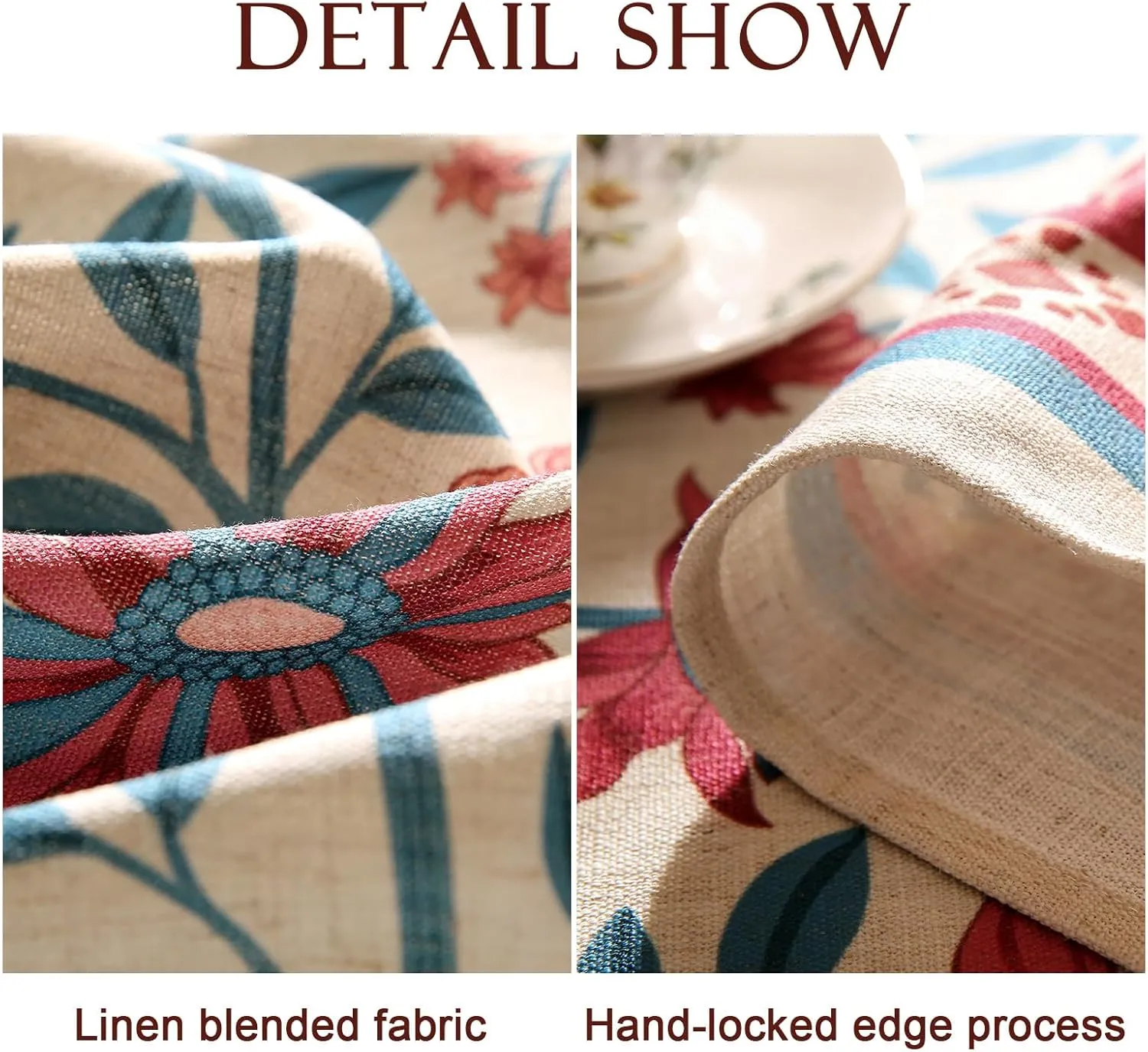 Designer Linen Tablecloth,French Country Print Floral Pattren Table Cloth for Rectangle Tables,Decor Table Cover for Kitchen,Dining,Tea Party,Home,Christmas,55"*71"