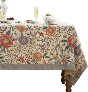 Designer Vintage Linen Rectangular Tablecloth,French Rustic Floral Table Cloth with Colorful Pattern,Decor Table Cover for Kitchen,Dining,Tea Party,Home,Christmas,63"*94"