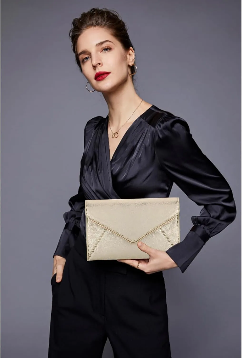 DEXMAY Evening Clutch Handbag for Women Elegant Saffiano PU Leather Envelope Handheld Purse Formal Foldover Dressy Bag