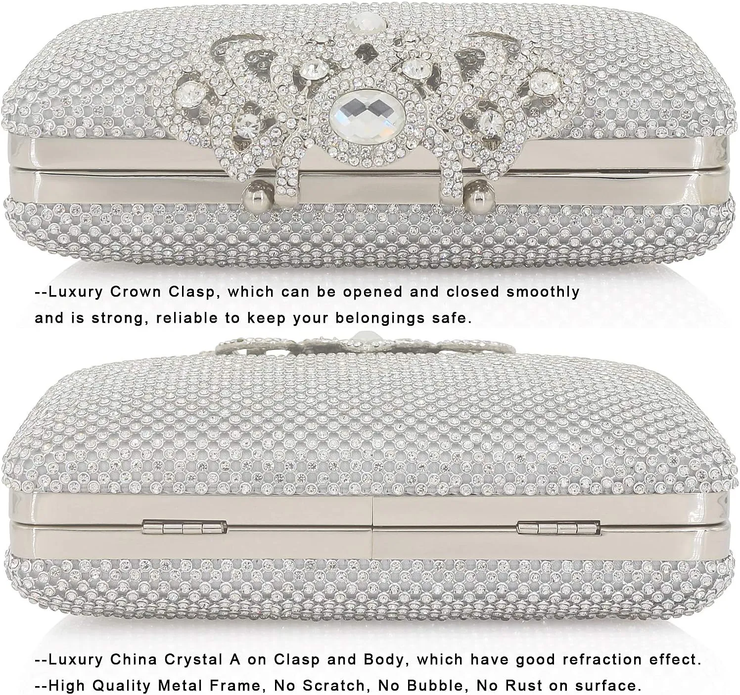 Dexmay Rhinestone Clutch Bag with Crystal Crown Clasp Women Evening Handbag Formal Party Purse