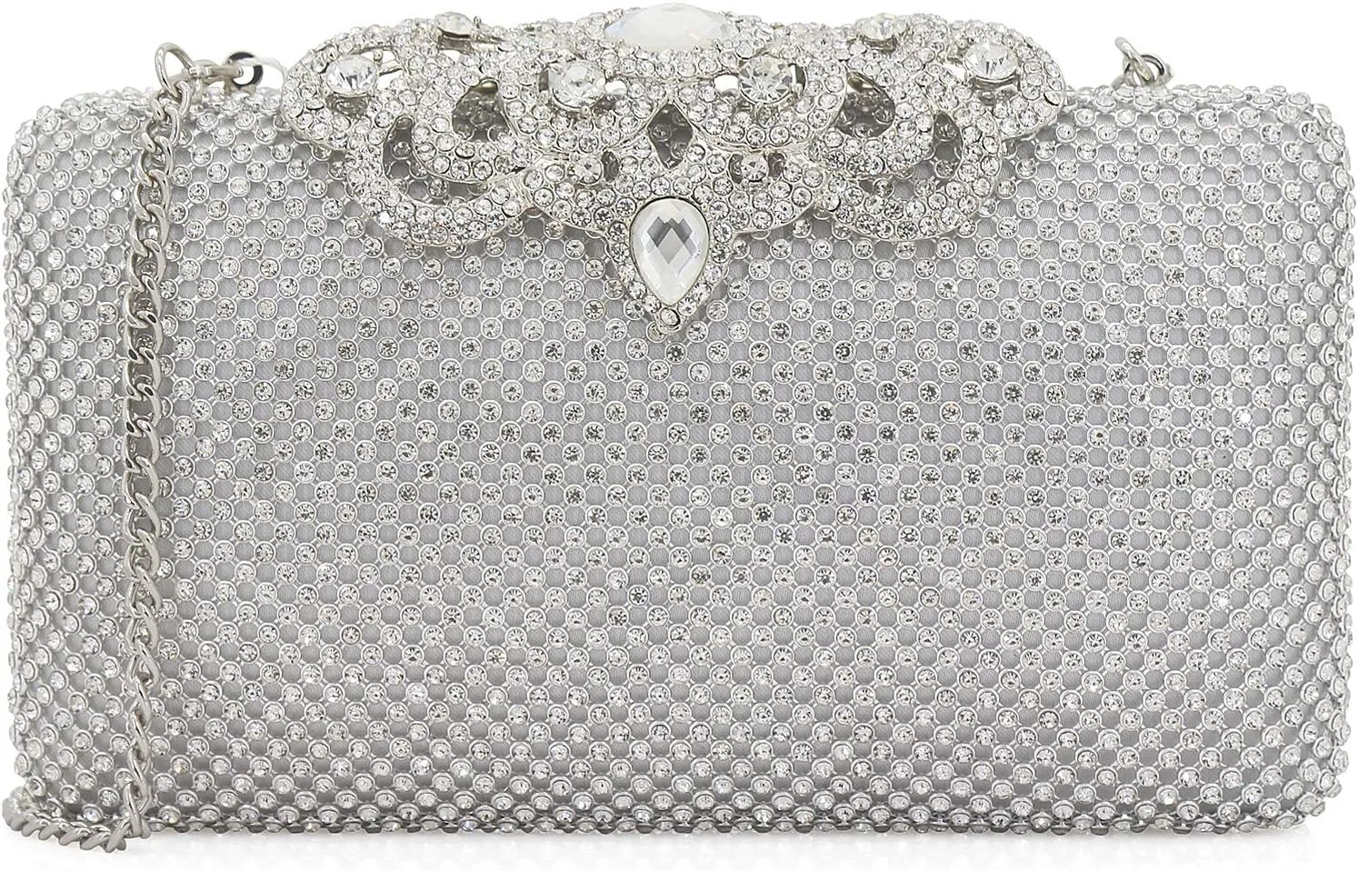 Dexmay Rhinestone Clutch Bag with Crystal Crown Clasp Women Evening Handbag Formal Party Purse