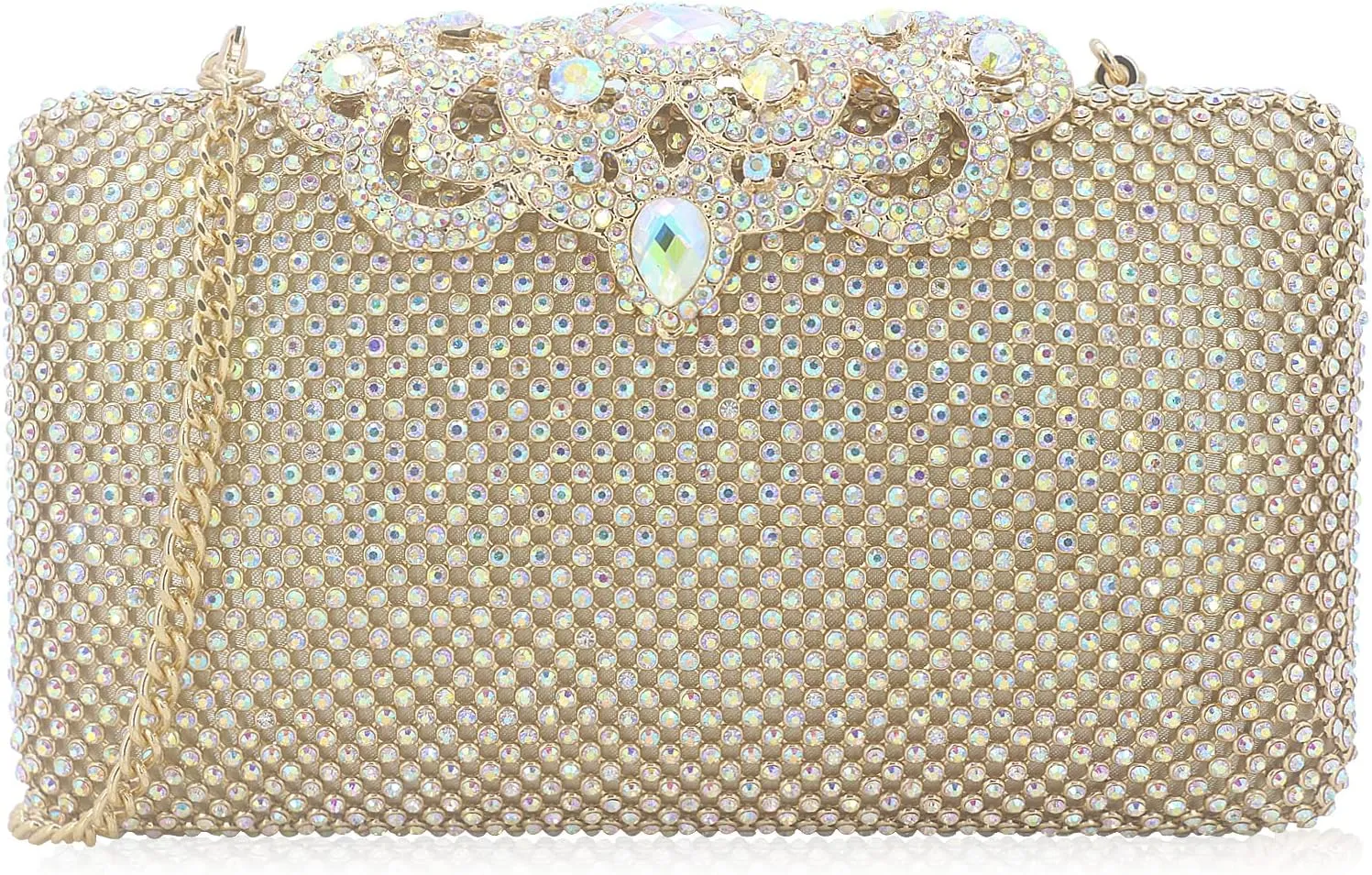 Dexmay Rhinestone Clutch Bag with Crystal Crown Clasp Women Evening Handbag Formal Party Purse