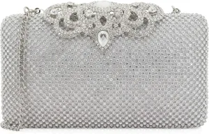 Dexmay Rhinestone Clutch Bag with Crystal Crown Clasp Women Evening Handbag Formal Party Purse