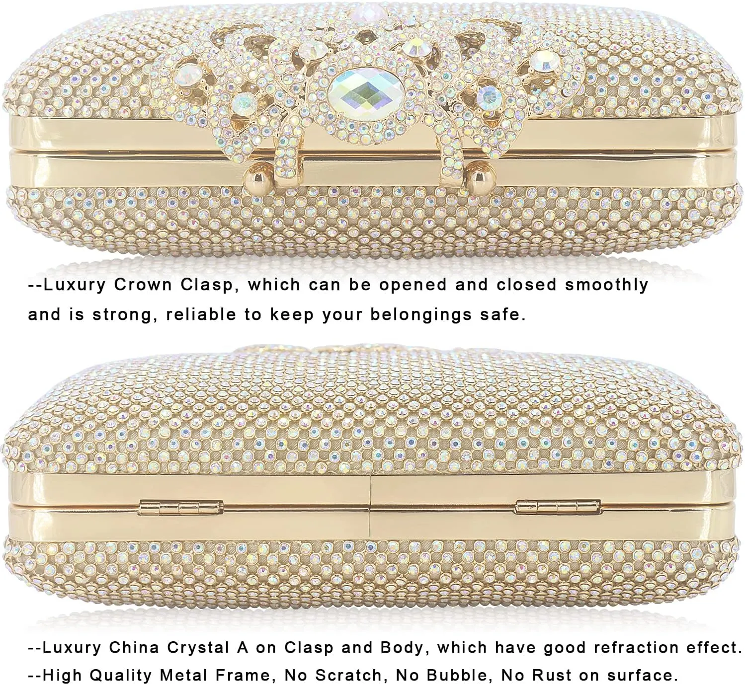 Dexmay Rhinestone Clutch Bag with Crystal Crown Clasp Women Evening Handbag Formal Party Purse
