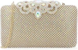 Dexmay Rhinestone Clutch Bag with Crystal Crown Clasp Women Evening Handbag Formal Party Purse