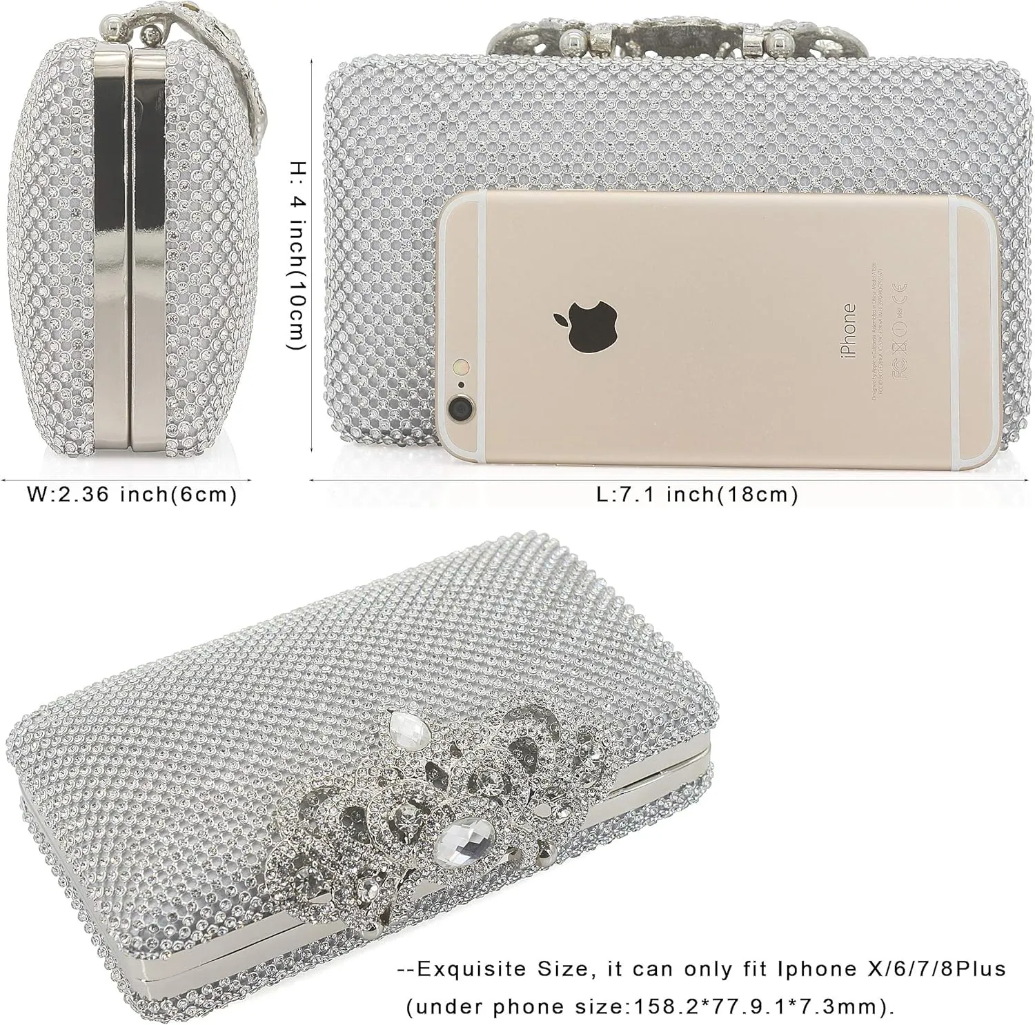 Dexmay Rhinestone Clutch Bag with Crystal Crown Clasp Women Evening Handbag Formal Party Purse