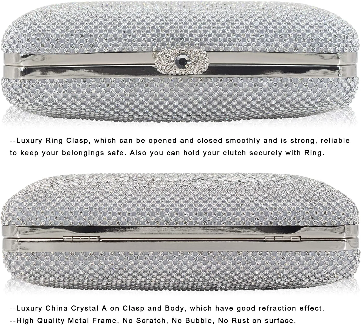 Dexmay Rhinestone Clutch Purse with Crystal Clasp Evening Handbag for Bridal Wedding Party