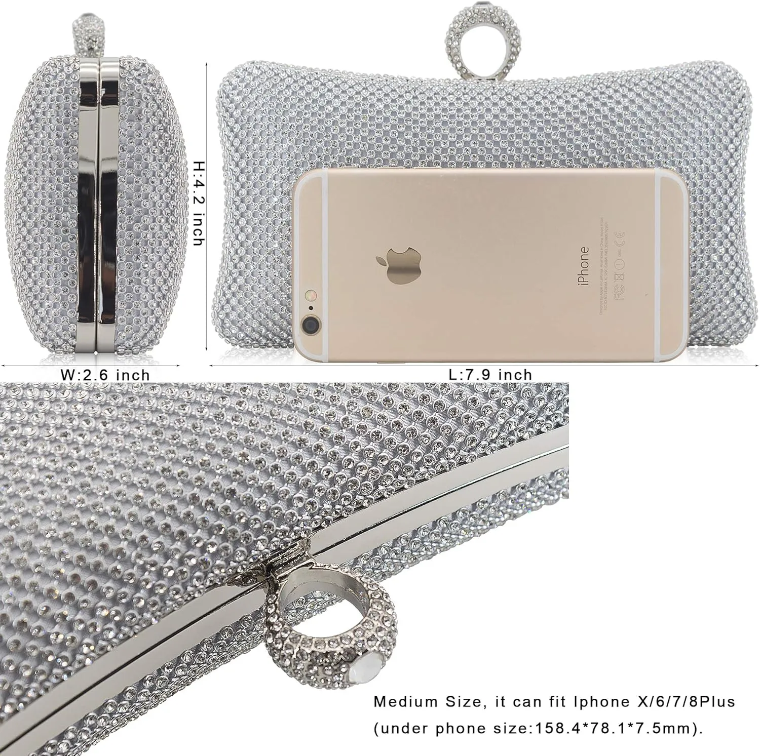 Dexmay Rhinestone Clutch Purse with Crystal Clasp Evening Handbag for Bridal Wedding Party