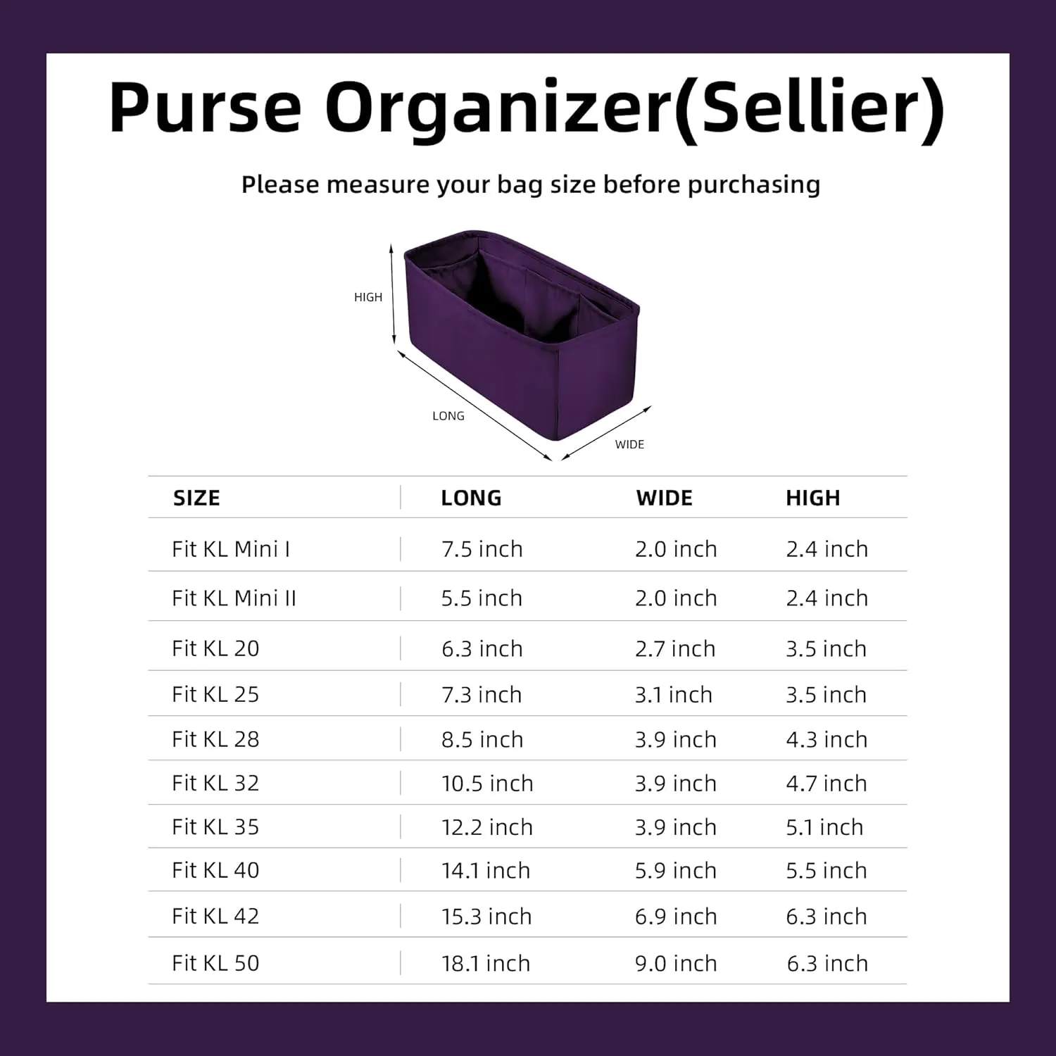 DGAZ Bag Organizer Insert For Kelly pochette/mini II /20/25/28/32/35/40/42/45 Bags, Silk Purse Organizer, Simplicity Handbag & Tote Organizer(Anemone,KL25 Sellier)