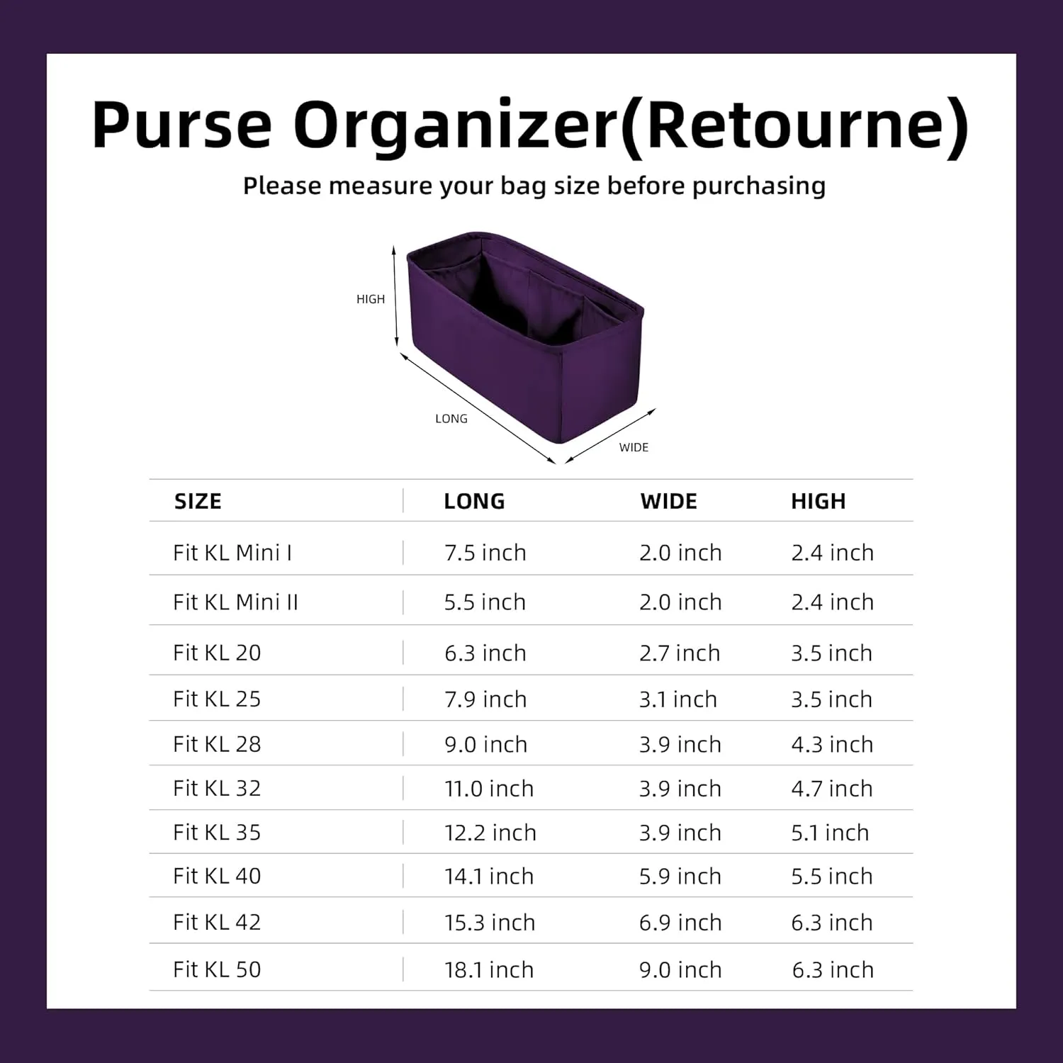 DGAZ Bag Organizer Insert For Kelly pochette/mini II /20/25/28/32/35/40/42/45 Bags, Silk Purse Organizer, Simplicity Handbag & Tote Organizer(Anemone,KL28 Retourne)