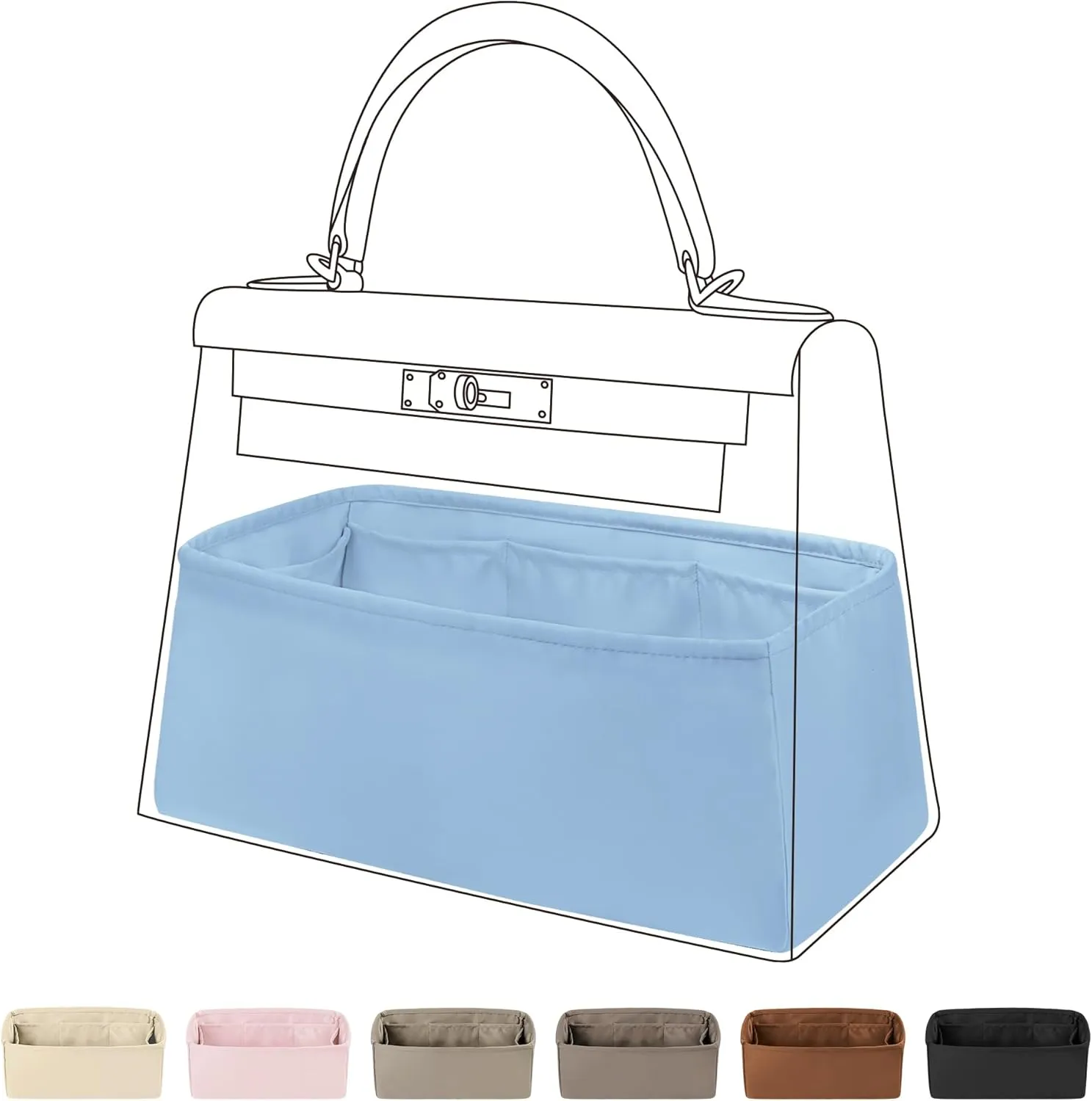 DGAZ Bag Organizer Insert For Kelly pochette/mini II /20/25/28/32/35/40/42/45 Bags, Silk Purse Organizer, Simplicity Handbag & Tote Organizer(Azure,KL25 Sellier)