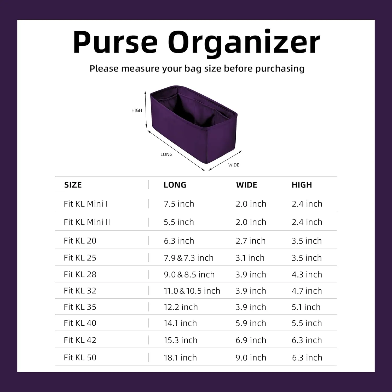 DGAZ Bag Organizer Insert For Kelly pochette/mini II /20/25/28/32/35/40/42/45 Bags, Silk Purse Organizers(Anemone,KL35)