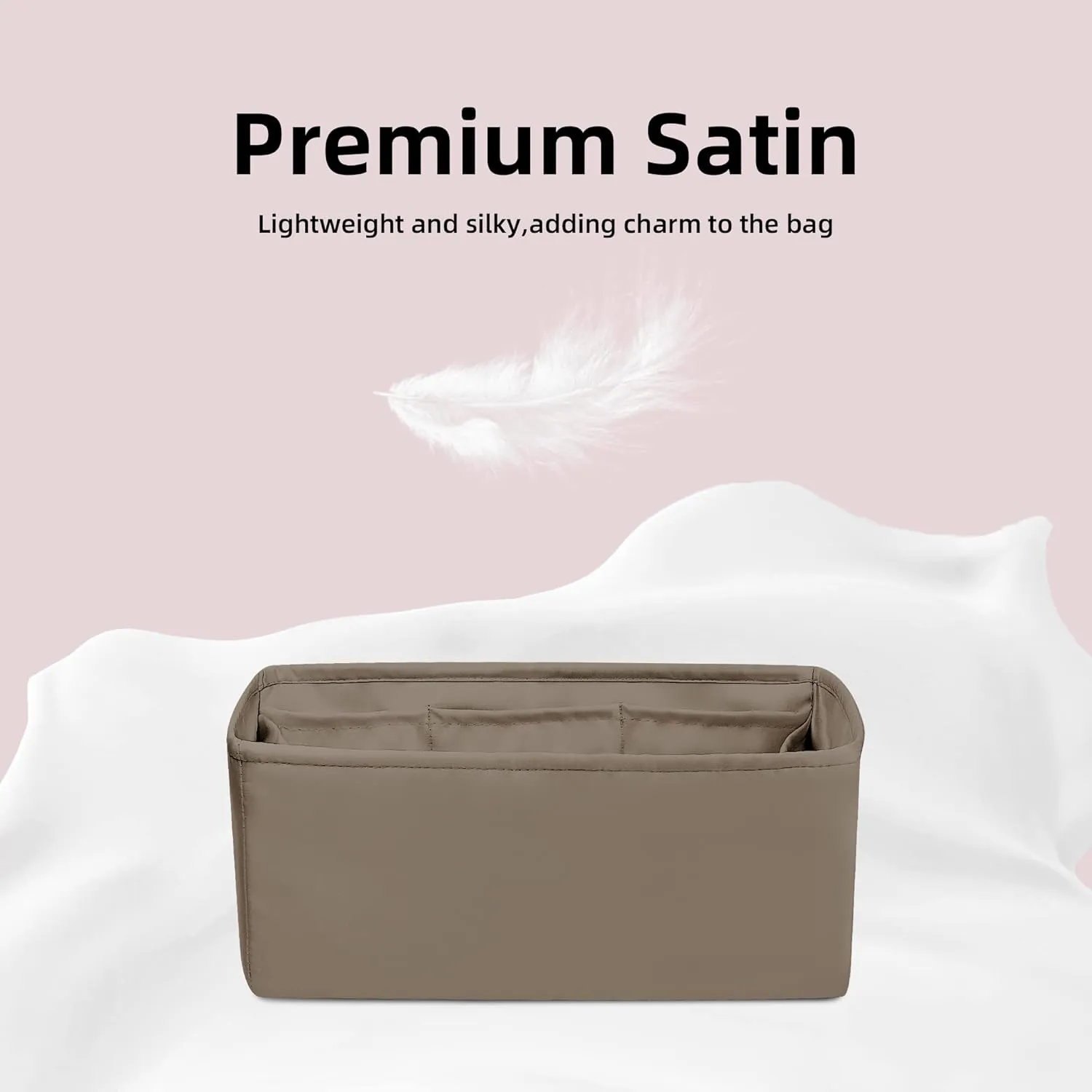 DGAZ Bag Organizer Insert, Silk Purse Organizer, Luxury Handbag & Tote Organizer, Fits mini Kelly Bags (Etoupe grey, miniKelly2)