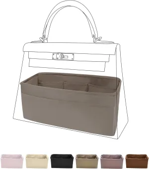DGAZ Bag Organizer Insert, Silk Purse Organizer, Luxury Handbag & Tote Organizer, Fits mini Kelly Bags (Etoupe grey, miniKelly2)
