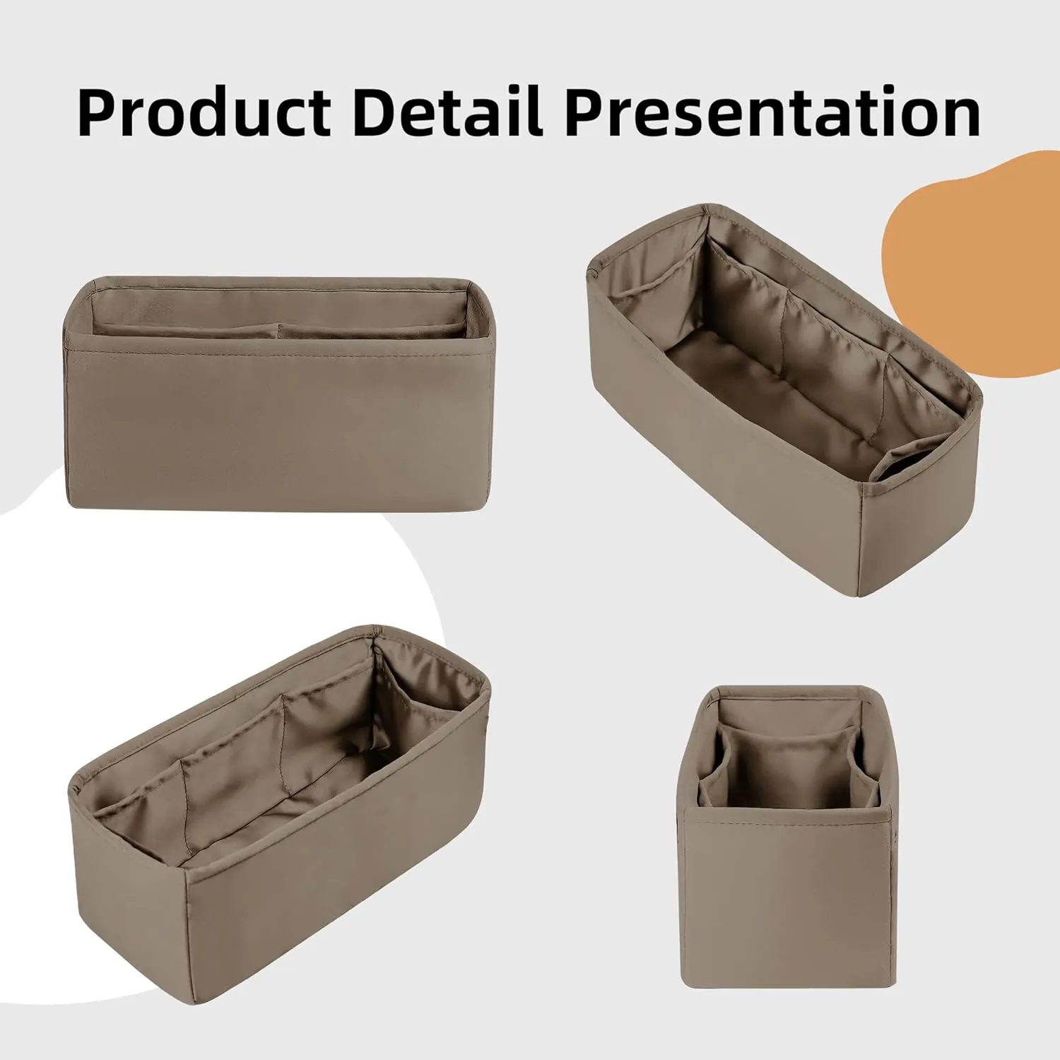 DGAZ Bag Organizer Insert, Silk Purse Organizer, Luxury Handbag & Tote Organizer, Fits mini Kelly Bags (Etoupe grey, miniKelly2)