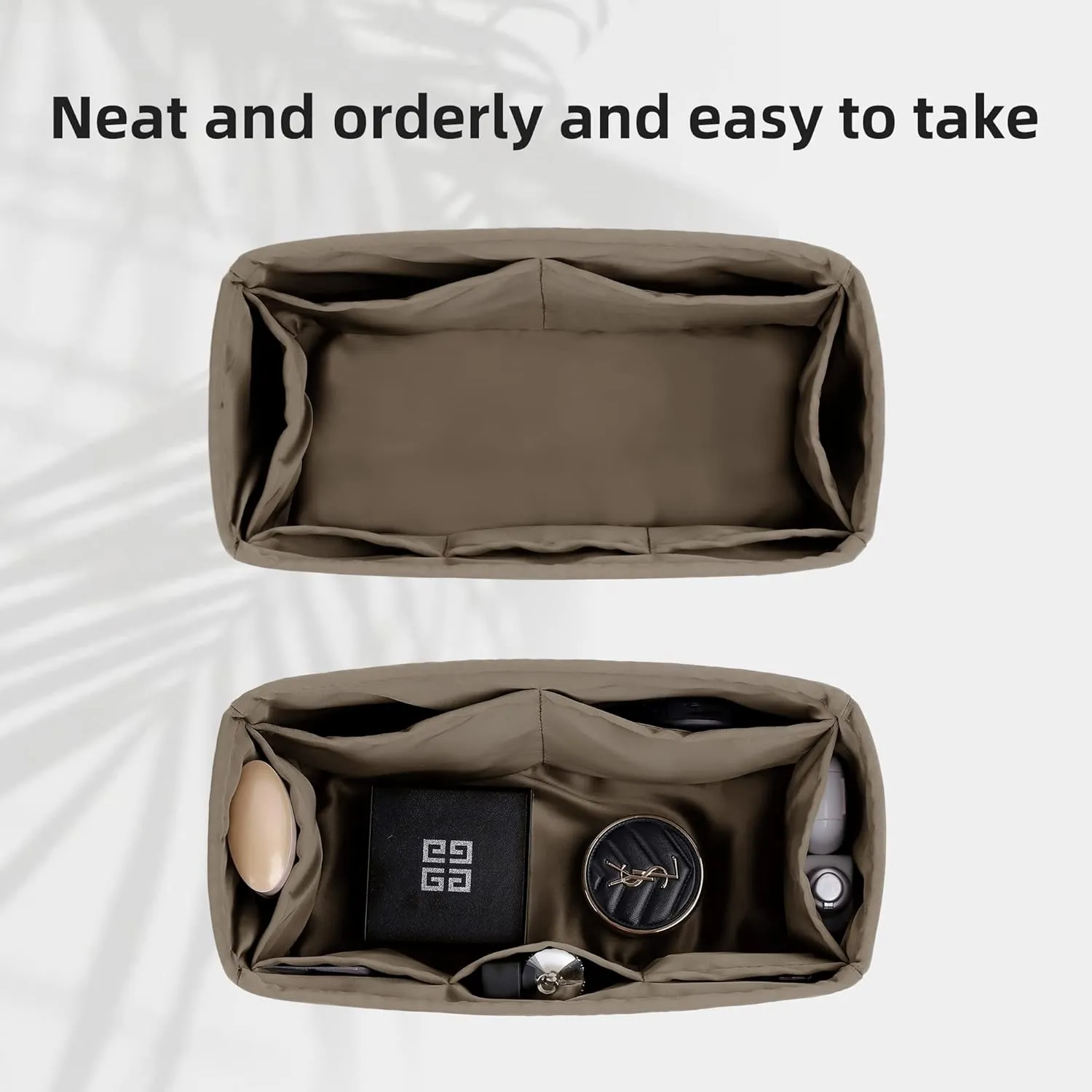 DGAZ Bag Organizer Insert, Silk Purse Organizer, Luxury Handbag & Tote Organizer, Fits mini Kelly Bags (Etoupe grey, miniKelly2)