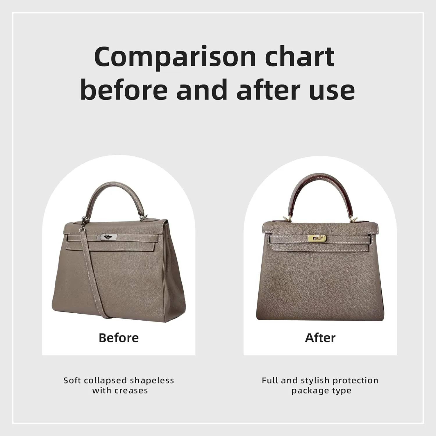 DGAZ Bag Organizer Insert, Silk Purse Organizer, Luxury Handbag & Tote Organizer, Fits mini Kelly Bags (Etoupe grey, miniKelly2)